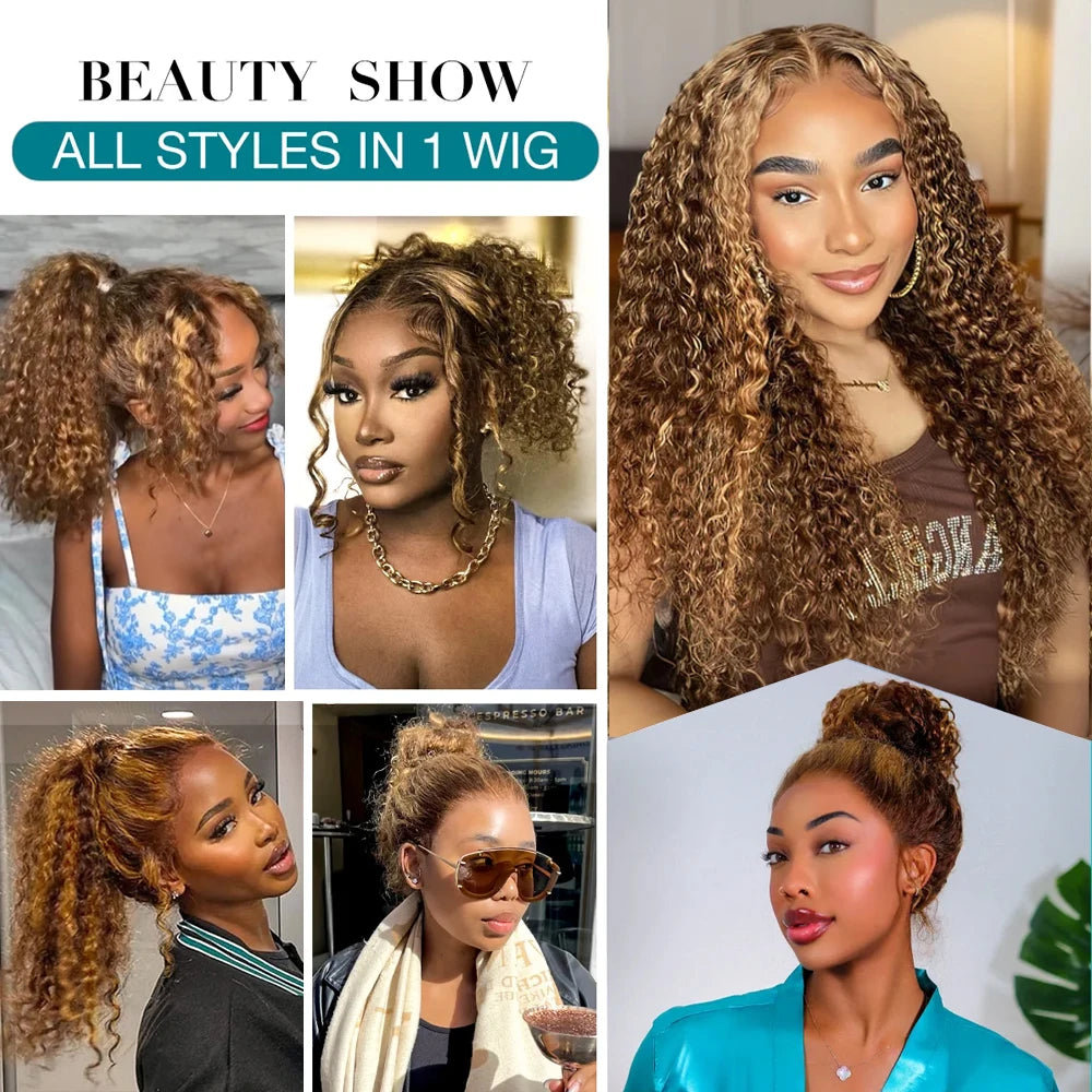 250 Density Invisible Strap Highlight 360 Full Lace Front Wig Pre Plucked 30 Inch Glueless Wig Deep Wave Frontal Wig Human Hair