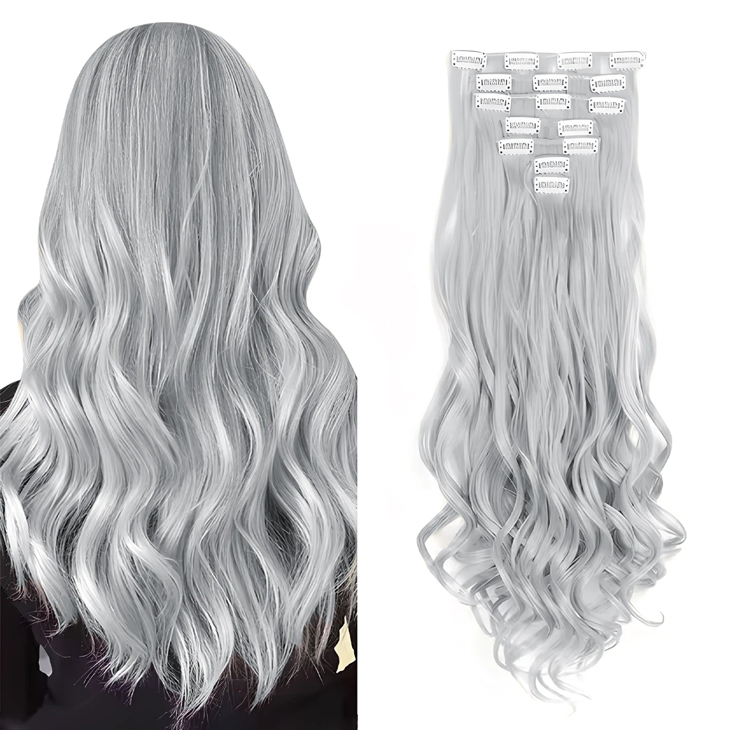 Clip In Hair Extensions 7 PCS Full Head 22 Inch Long Curly Wavy Synthetic Hair Pieces Natural Wavy For Women Girls Hair