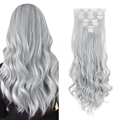 Clip In Hair Extensions 7 PCS Full Head 22 Inch Long Curly Wavy Synthetic Hair Pieces Natural Wavy For Women Girls Hair