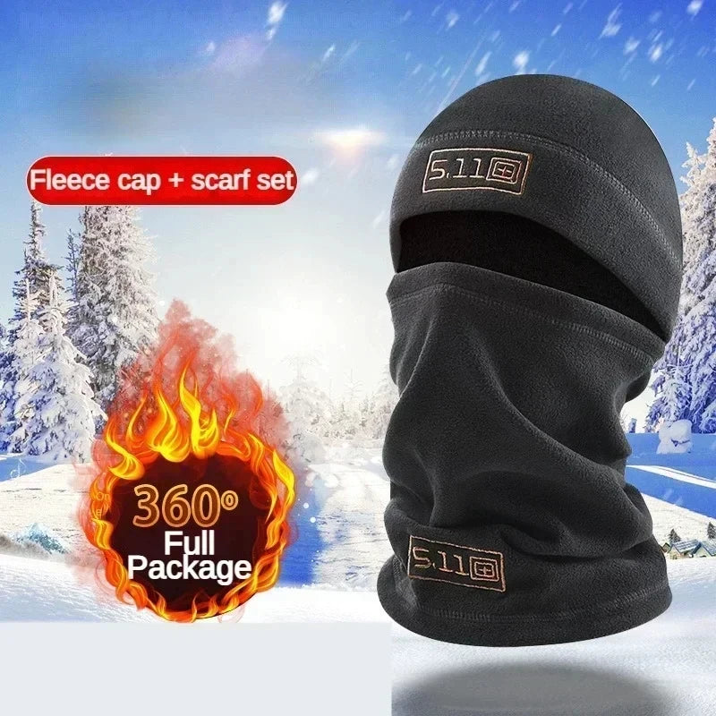 Tactical Military Fleece Hat and Scarf Set, Thermal Head Cover, Warm Balaclava, Face Mask, Sports Neck Protector, Winter