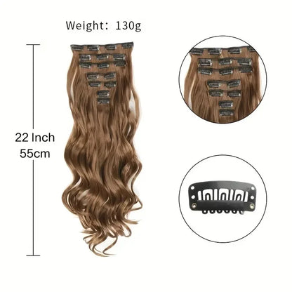 Clip In Hair Extensions 7 PCS Full Head 22 Inch Long Curly Wavy Synthetic Hair Pieces Natural Wavy For Women Girls Hair