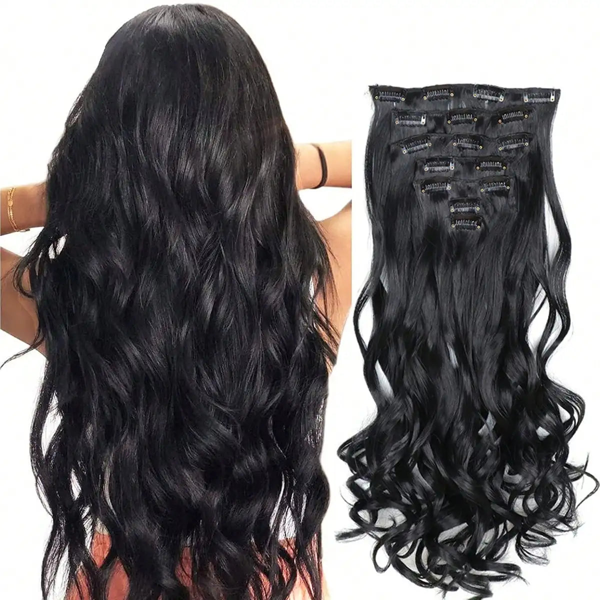 Clip In Hair Extensions 7 PCS Full Head 22 Inch Long Curly Wavy Synthetic Hair Pieces Natural Wavy For Women Girls Hair