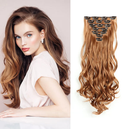 Clip In Hair Extensions 7 PCS Full Head 22 Inch Long Curly Wavy Synthetic Hair Pieces Natural Wavy For Women Girls Hair