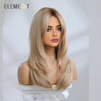Element Synthetic Fiber Wigs for Women Long Straight Wavy Brown Blonde Wig with Bangs Heat Resistant Fashion Natural Daily Party