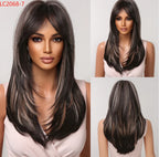 Element Synthetic Fiber Wigs for Women Long Straight Wavy Brown Blonde Wig with Bangs Heat Resistant Fashion Natural Daily Party