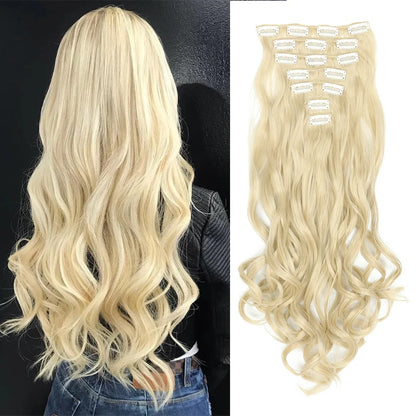 Clip In Hair Extensions 7 PCS Full Head 22 Inch Long Curly Wavy Synthetic Hair Pieces Natural Wavy For Women Girls Hair