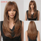 Element Synthetic Fiber Wigs for Women Long Straight Wavy Brown Blonde Wig with Bangs Heat Resistant Fashion Natural Daily Party