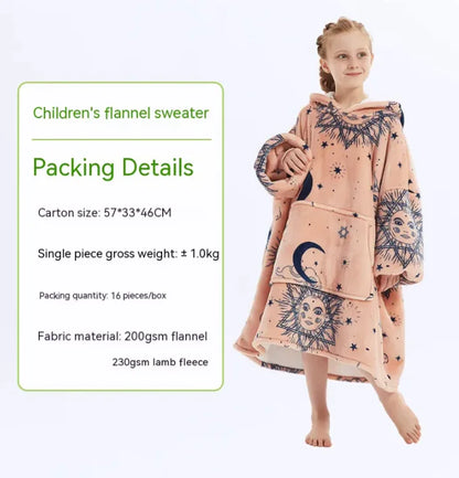 CozyHood™ Flannel Hooded Lazy Blanket – Plus-Size Cashmere Hoodie for Children