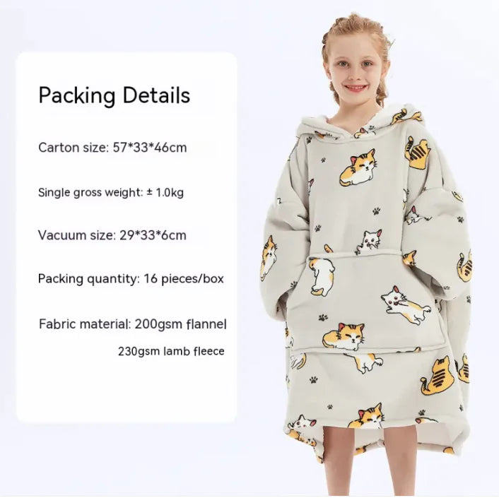 CozyHood™ Flannel Hooded Lazy Blanket – Plus-Size Cashmere Hoodie for Children