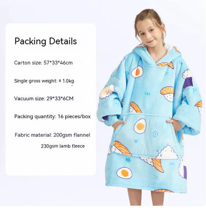 CozyHood™ Flannel Hooded Lazy Blanket – Plus-Size Cashmere Hoodie for Children