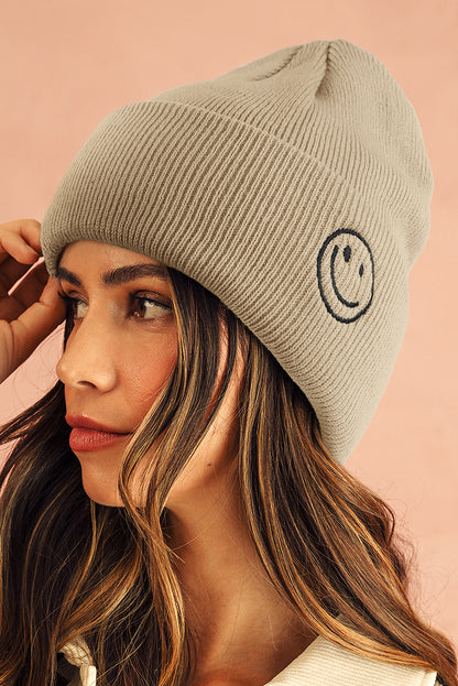 White Smiley Face Eaveless Beanie Hat