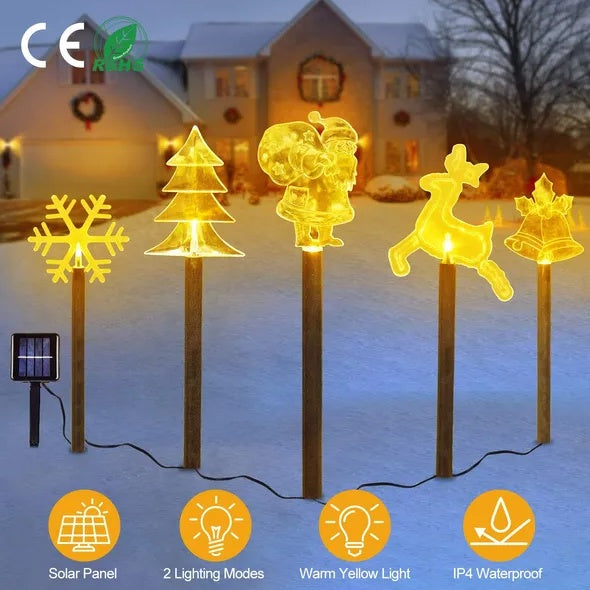 5Pcs Mixed Christmas Decoration Light Solar Stake Light Waterproof Reindeer Snowflake Bell Christmas Tree Santa Claus Light Outdoor Landscape Light By  Eggracks By Global Phoenix