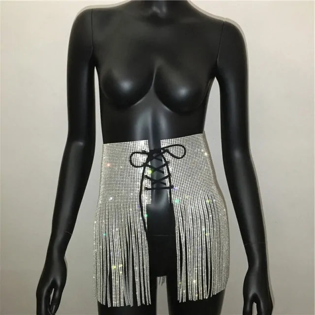 Rhinestone Lace Up High Waist Mini Skirt
