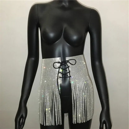 Rhinestone Lace Up High Waist Mini Skirt
