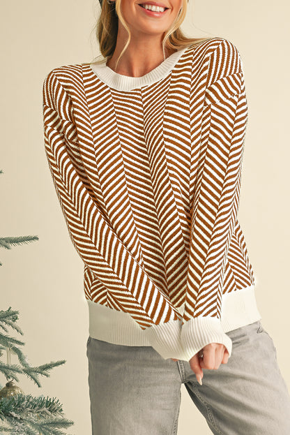 Black Contrast Edge Crew Neck Drop Shoulder Sweater