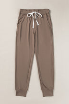Dark Brown Casual Drawstring Drop Waist Pocketed Joggers