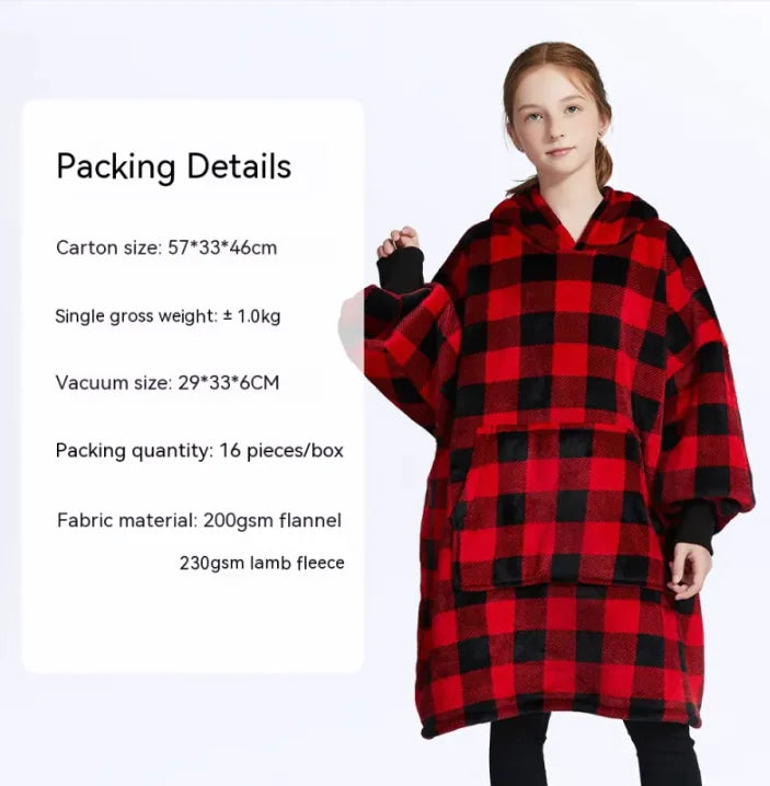 CozyHood™ Flannel Hooded Lazy Blanket – Plus-Size Cashmere Hoodie for Children