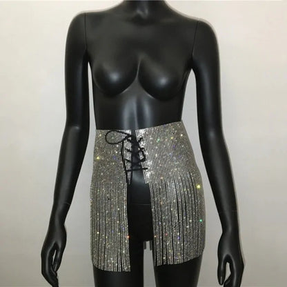 Rhinestone Lace Up High Waist Mini Skirt