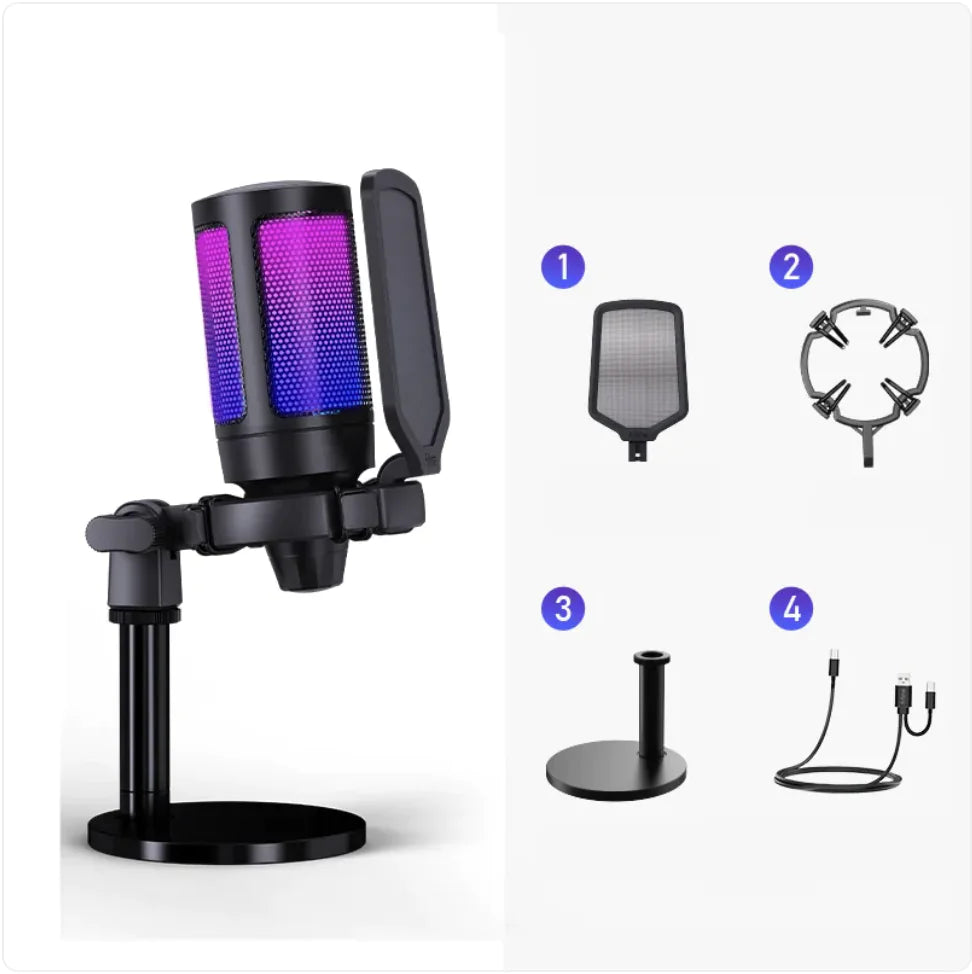 A6 RGB Desktop Microphone with LED Lights – Ideal for PC, Streaming, and Dubbing